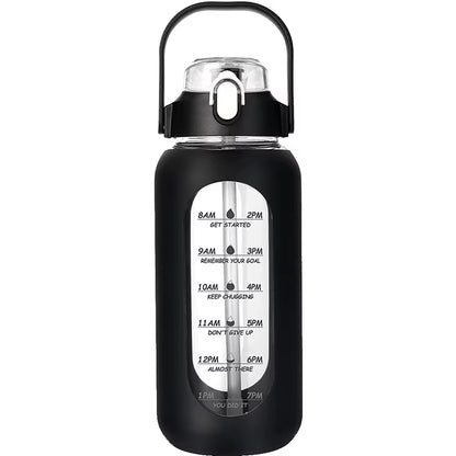1000ML Glass Water Bottles with Straw, Glass Bottle with Silicone Sleeve and Time Marker, for Gym Home Office