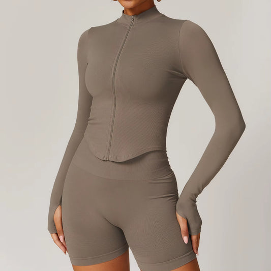 New Zipper Sports Top Women Gym Long Sleeve for Fitness Seamless Coat Clothing Running Workout Tights Gym Tops Yoga Shirts