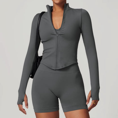 New Zipper Sports Top Women Gym Long Sleeve for Fitness Seamless Coat Clothing Running Workout Tights Gym Tops Yoga Shirts